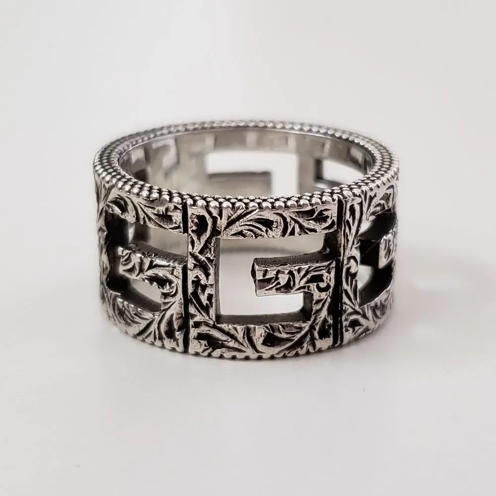 Gucci Sterling Silver Square G Ring Size 6.75 Italian Size 15